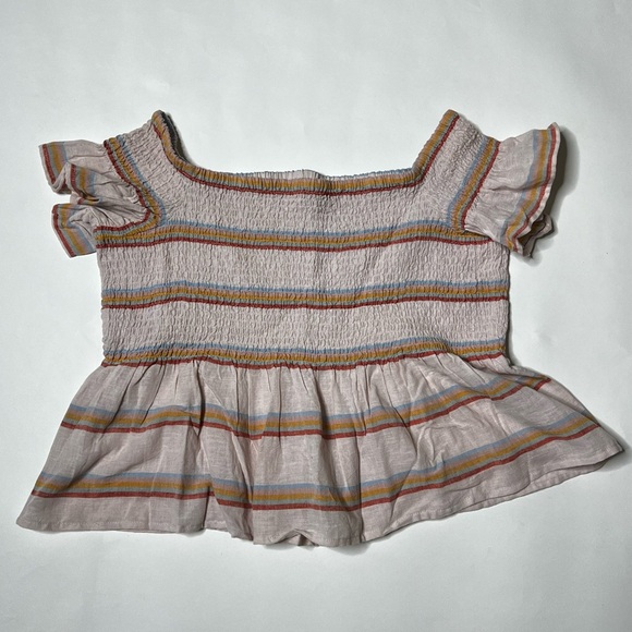 Smocked Crop Top Peplum Cropped Fitted Shirt Pastel Stripes Summer Casual Beach - Picture 17 of 17